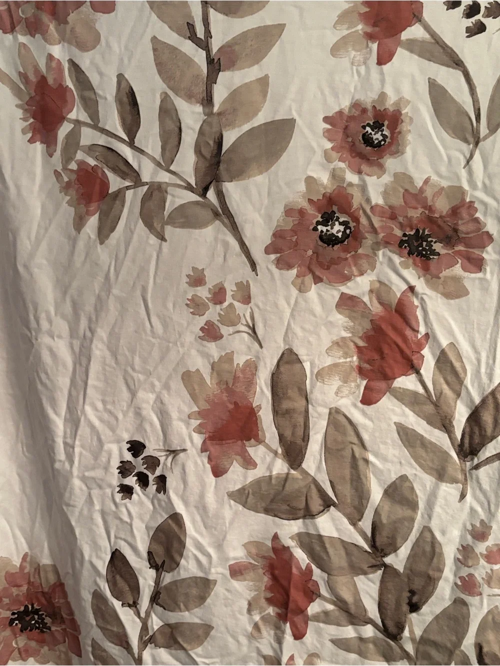 Floral Garden Cream and Coral Printed Shower Curtain